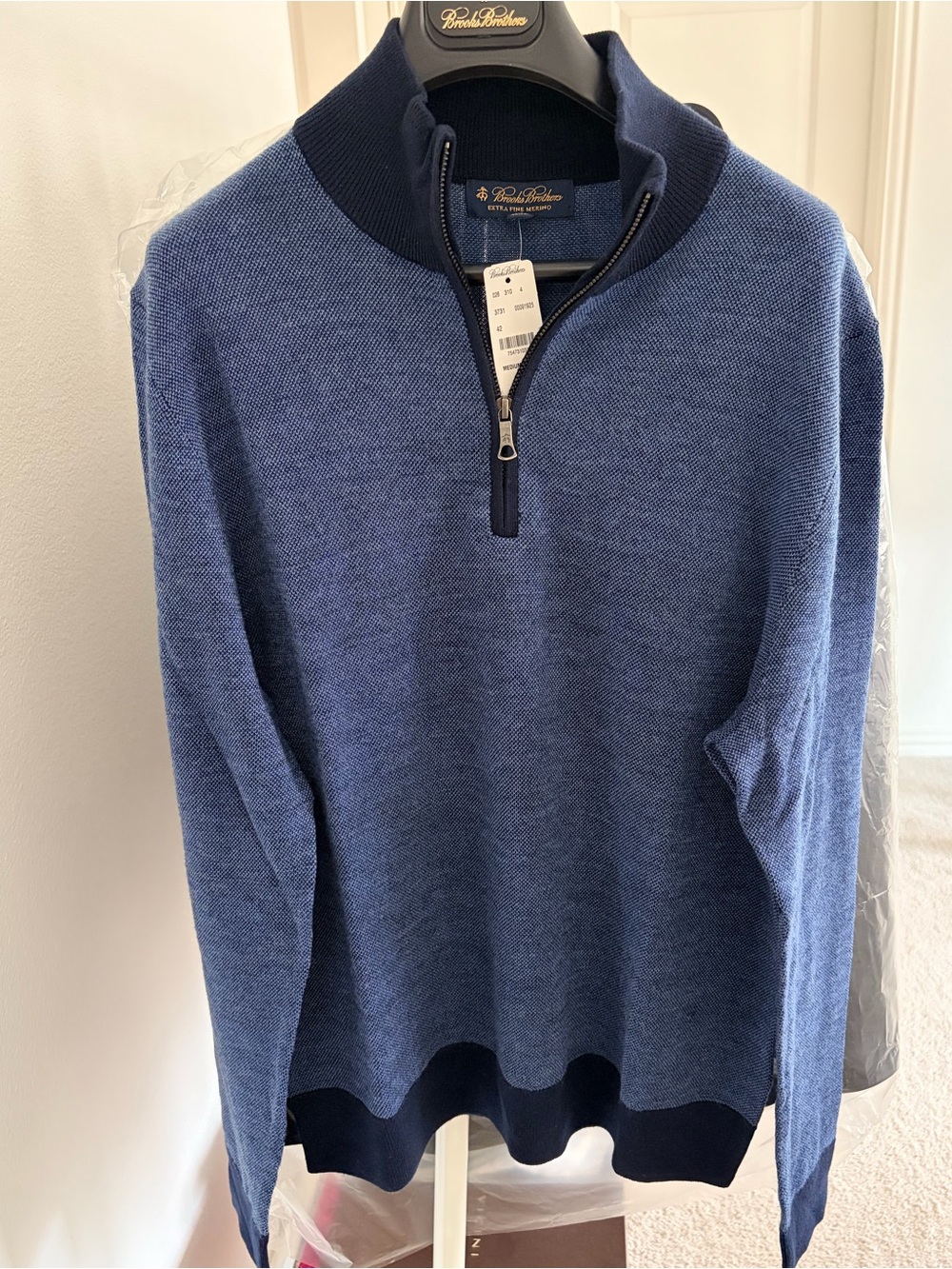 Brooks Brothers Extra Fine Merino Wool Sweater Half Zip Navy Medium
